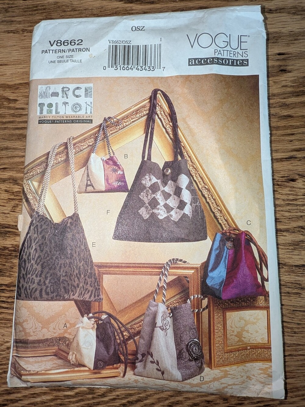 Vogue Sewing Pattern 8662 Factory Fold Unused For Creative Handbags
